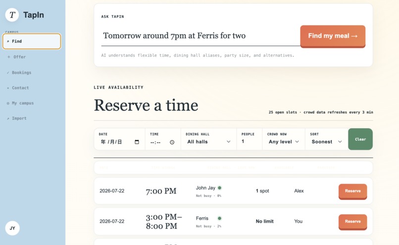 TapIn — Campus meals, matched. – screenshot 2