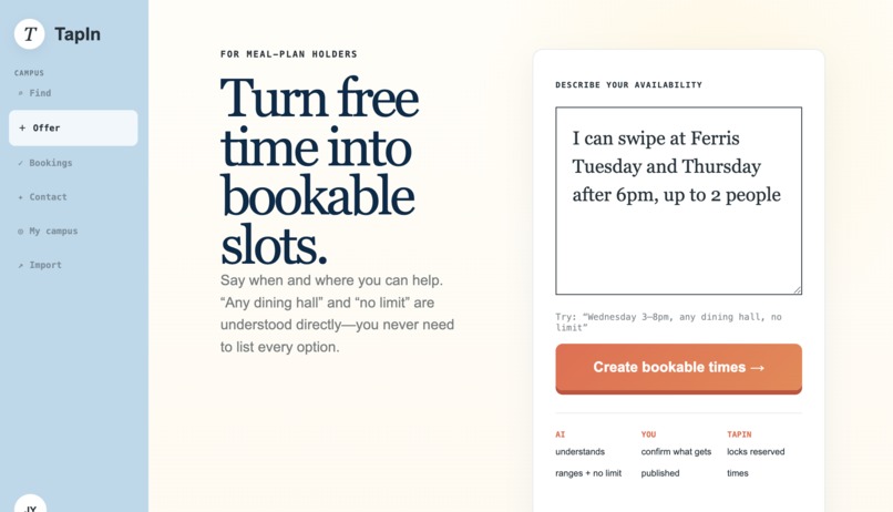 TapIn — Campus meals, matched. – screenshot 4