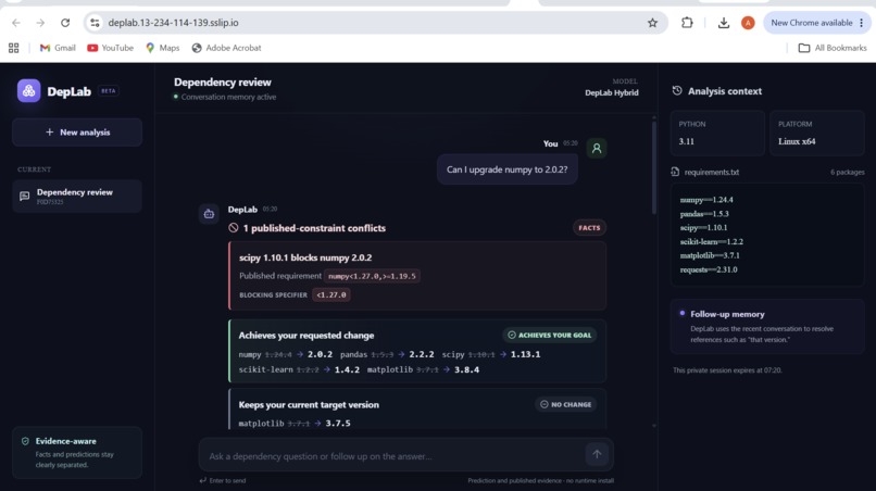 DepLab - Python dependency risk advisor – screenshot 1