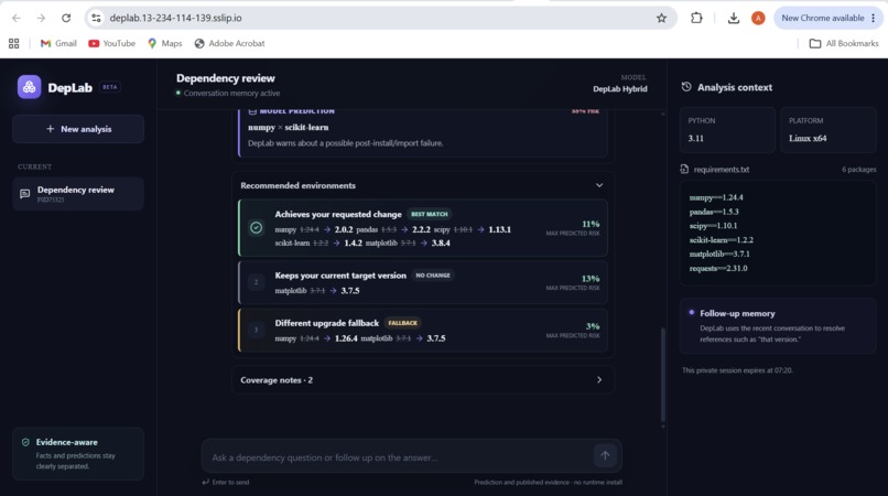 DepLab - Python dependency risk advisor – screenshot 2