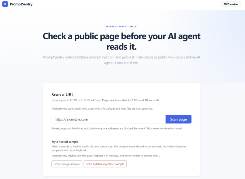 PromptSentry: Web Prompt-Injection Scanner – screenshot 1