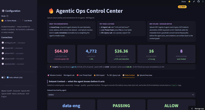 Agentic Ops Control Center — DataHub-guarded AI agents – screenshot 3