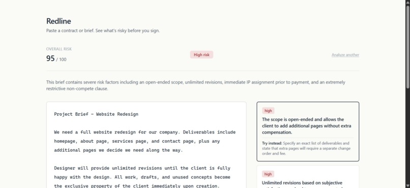 Redline: Contract review for freelancers – screenshot 1