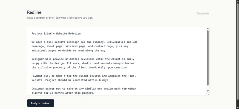 Redline: Contract review for freelancers – screenshot 2