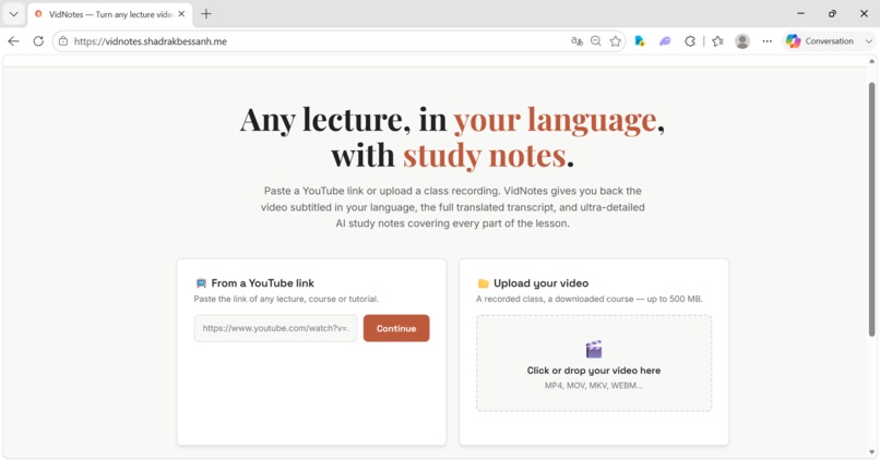 VidNotes — AI study packs from any lecture, in 60 languages – screenshot 1