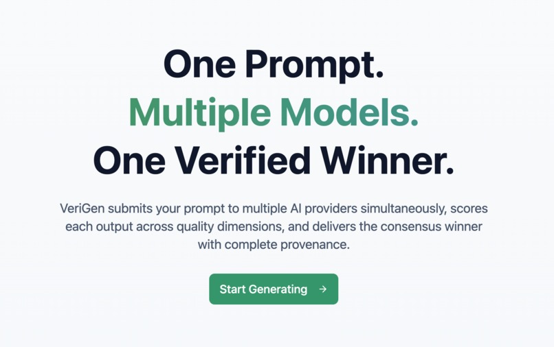 VeriGen: One prompt. Multiple models. One verified winner. – screenshot 1