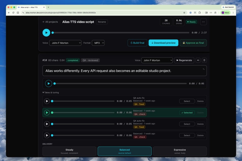Alias TTS: one server, two APIs, your voices – screenshot 5