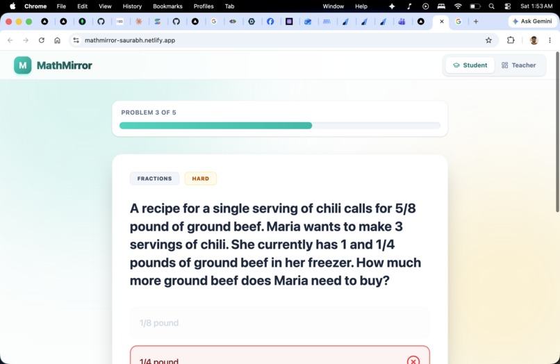 MathMirror: Adaptive AI Math Practice – screenshot 1