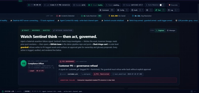 Sentinel: An Autonomous Incident Agent for DataHub – screenshot 1