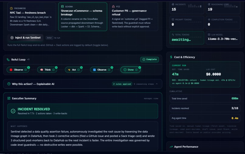 Sentinel: An Autonomous Incident Agent for DataHub – screenshot 2