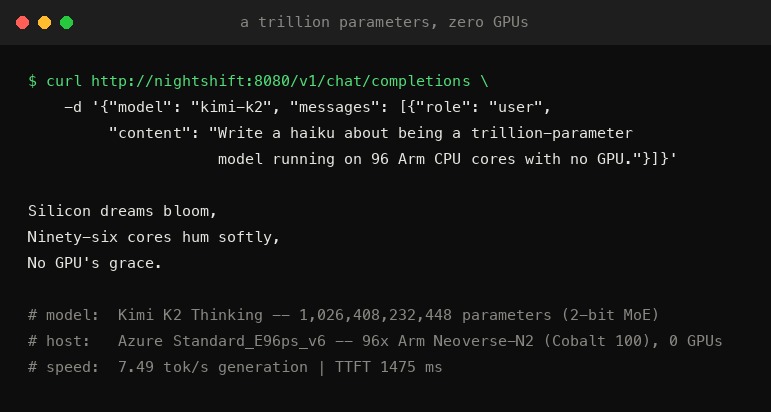 NightShift — a trillion-parameter AI engineer on Arm CPUs – screenshot 1