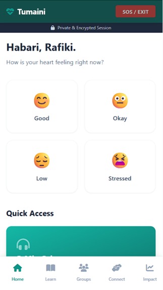 Tumaini peer support – screenshot 1