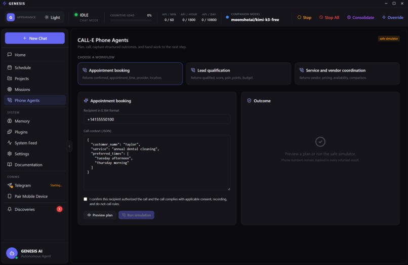 Genesis AI with call-e implemented – screenshot 1