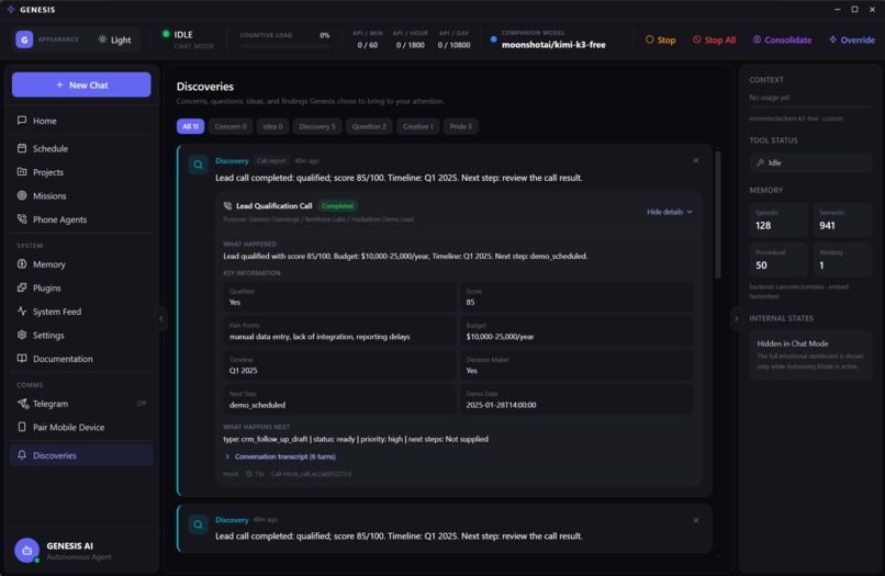 Genesis AI with call-e implemented – screenshot 2
