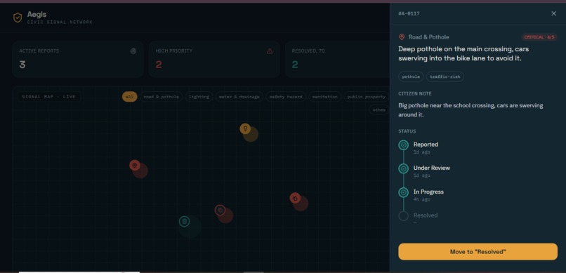 Aegis — AI-Triaged Civic Infrastructure Reporting – screenshot 3