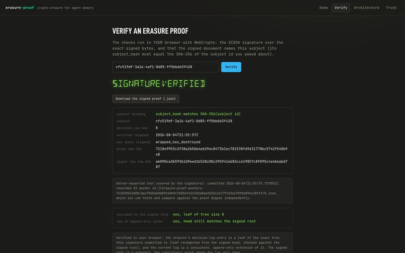 erasure-proof: provable crypto-erasure for agent memory – screenshot 5