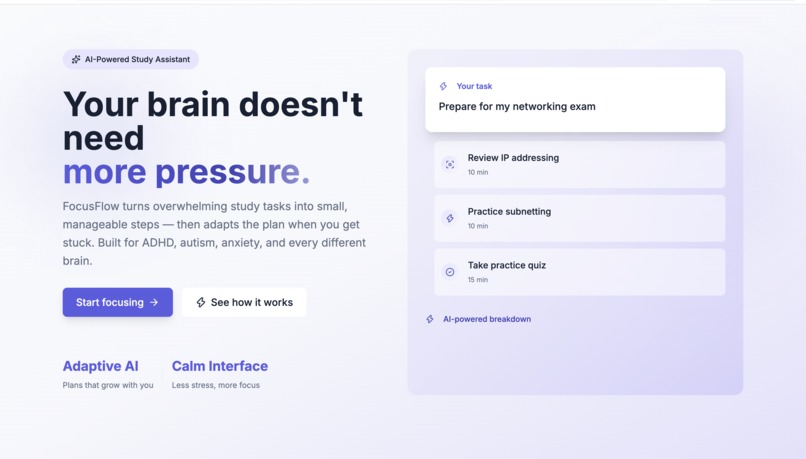 FocusFlow AI - Adaptive Study Assistant – screenshot 1