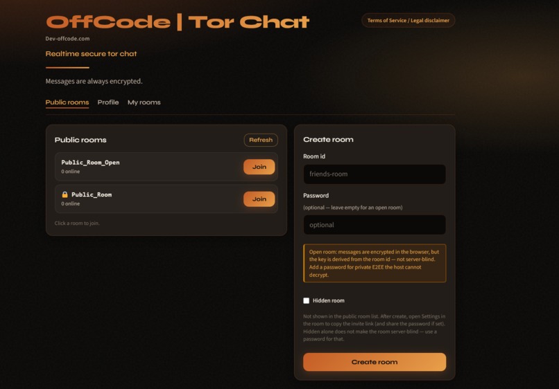 Web based Encrypted Tor Chat – screenshot 1