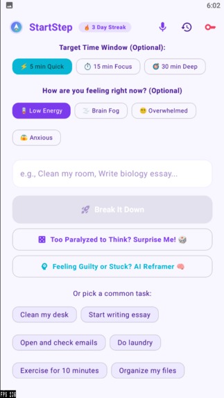 StartStep — ADHD Task Initiation & AI Micro-Step Coach – screenshot 2