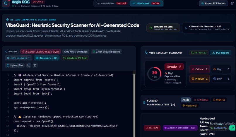 AegisSOC: PatchPulse & VibeGuard – screenshot 1