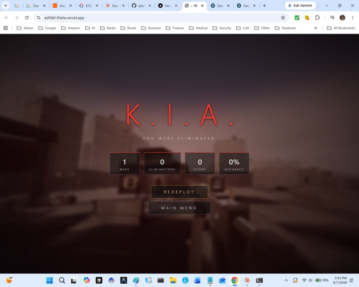 ASHFALL — Browser FPS built by a fleet of AI Agents – screenshot 2