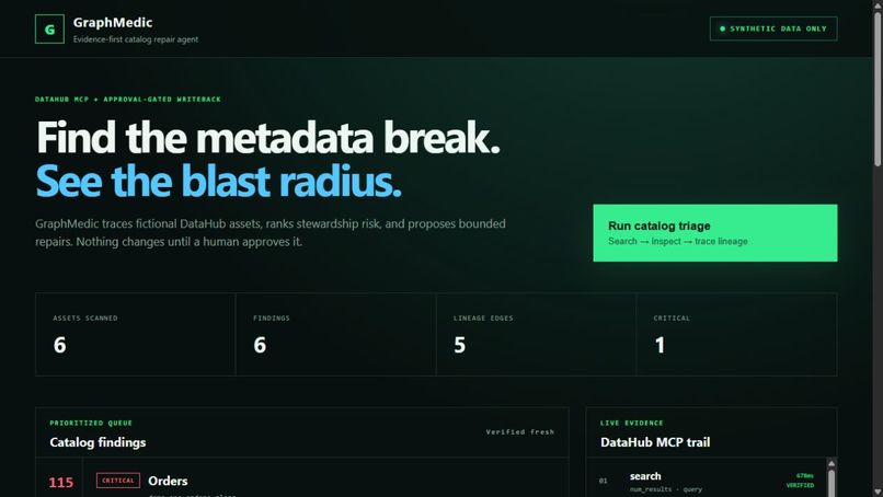 GraphMedic - Evidence-First Catalog Repair Agent – screenshot 1