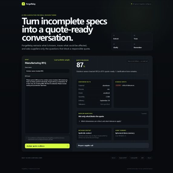 ForgeRelay — Supplier Call Agent – screenshot 1