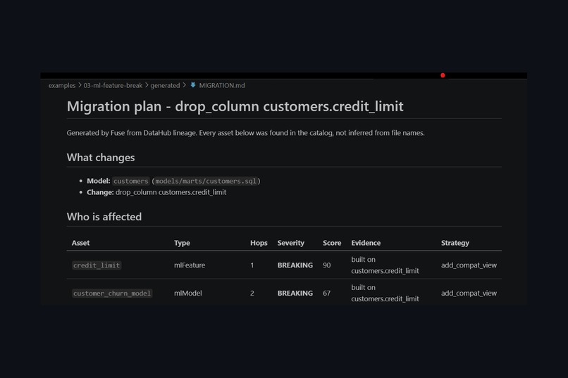 Fuse: the blast-radius agent for DataHub – screenshot 5