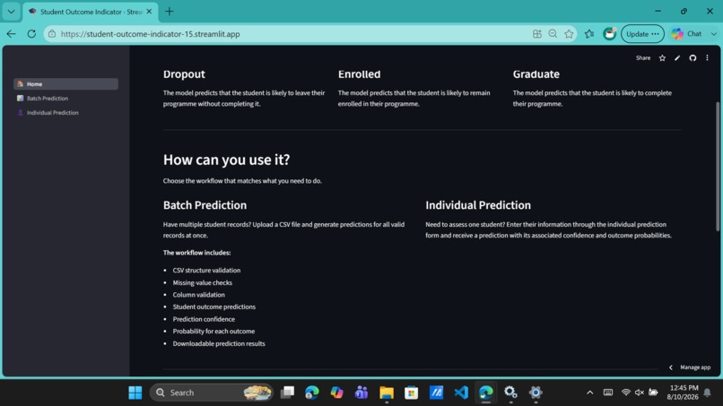 Student Outcome Indicator – screenshot 2