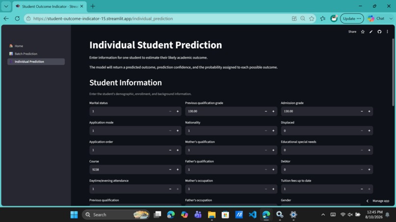 Student Outcome Indicator – screenshot 3