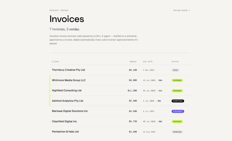 CALL-E Invoice Recovery – screenshot 1