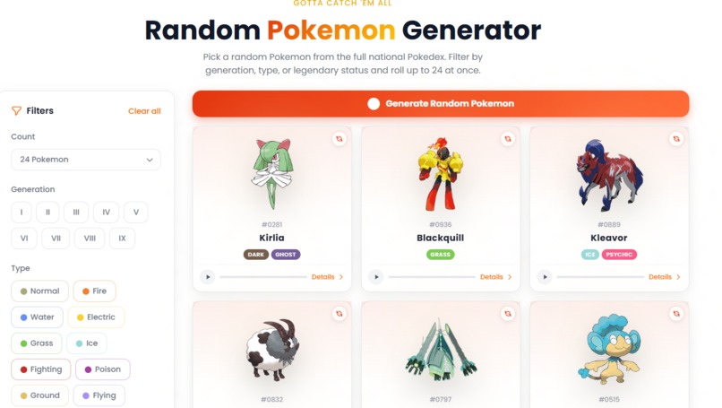 Roll a random Pokemon from all 9 generations – screenshot 6