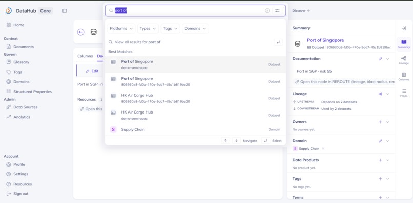 REROUTE — Supply-Chain Incident Response on DataHub – screenshot 2