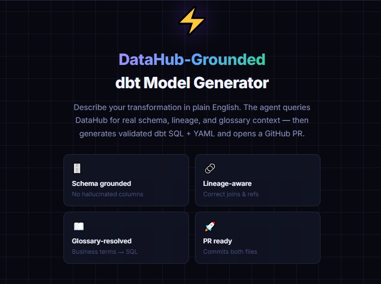 DataHub-Grounded dbt Model Generator – screenshot 2