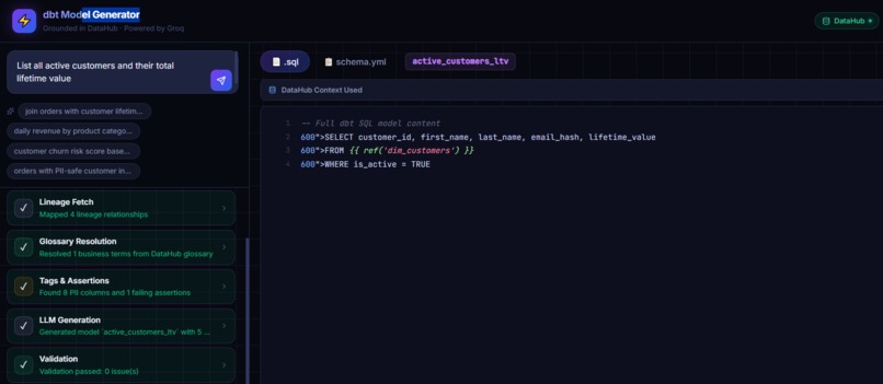 DataHub-Grounded dbt Model Generator – screenshot 3