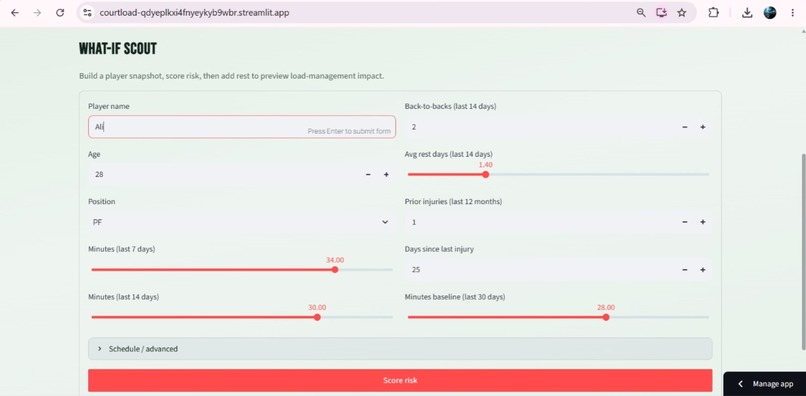 CourtLoad — NBA Injury Risk Intelligence – screenshot 3