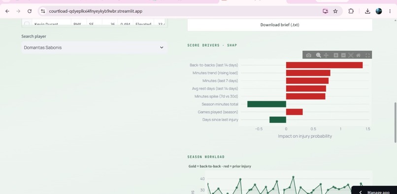 CourtLoad — NBA Injury Risk Intelligence – screenshot 4