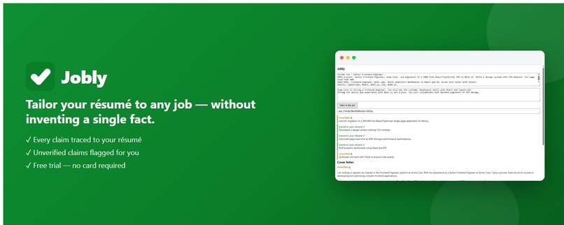Jobly — Truthful Résumé Tailoring – screenshot 1