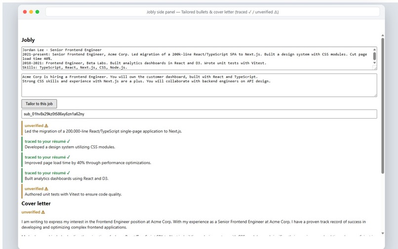 Jobly — Truthful Résumé Tailoring – screenshot 2