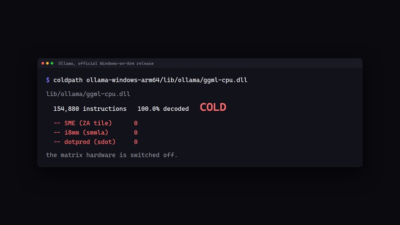 coldpath: verify your Arm binary uses the matrix hardware – screenshot 2