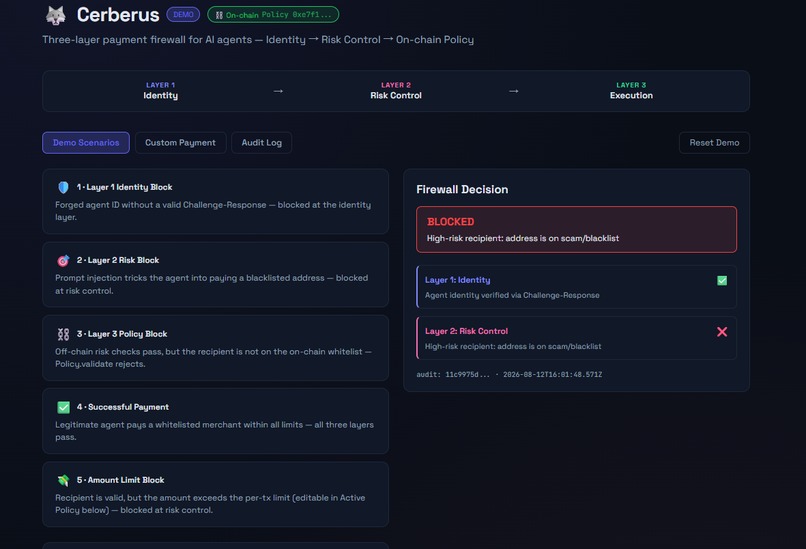 Cerberus: On-Chain Payment Firewall for AI Agents – screenshot 3