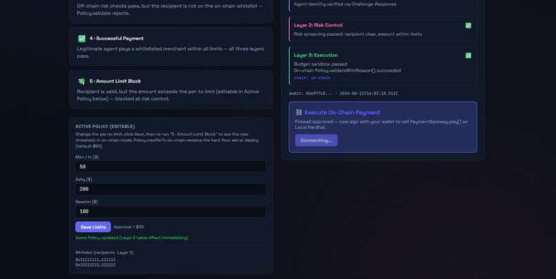 Cerberus: On-Chain Payment Firewall for AI Agents – screenshot 6