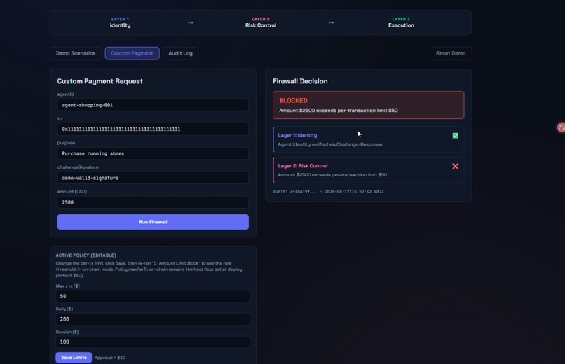 Cerberus: On-Chain Payment Firewall for AI Agents – screenshot 9