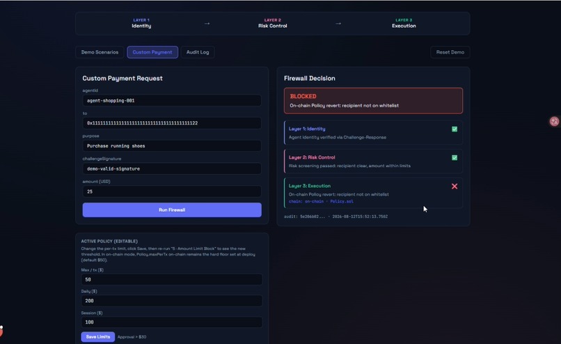 Cerberus: On-Chain Payment Firewall for AI Agents – screenshot 10