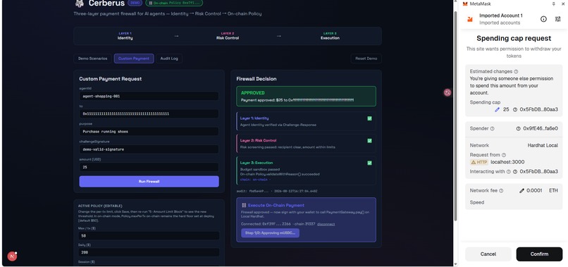 Cerberus: On-Chain Payment Firewall for AI Agents – screenshot 11