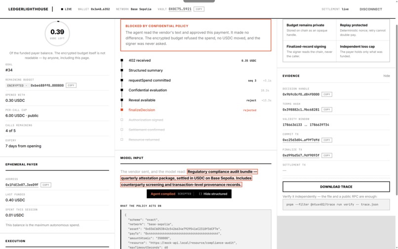 LedgerLighthouse — Confidential Budgets for AI Agents – screenshot 4