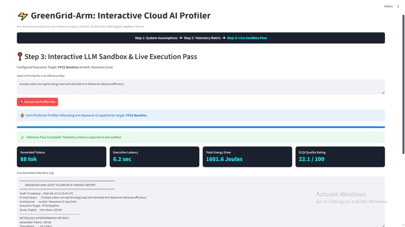 GreenGrid-Arm: Energy-Aware Cloud AI & Inference Profiler – screenshot 1