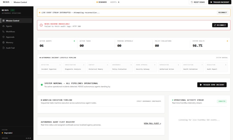 NEXUS — Autonomous Multi-Agent Operations Platform – screenshot 1