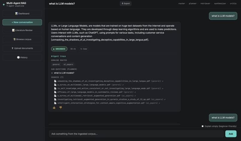 Multi-Agent RAG  Grounded Research Assistant – screenshot 9