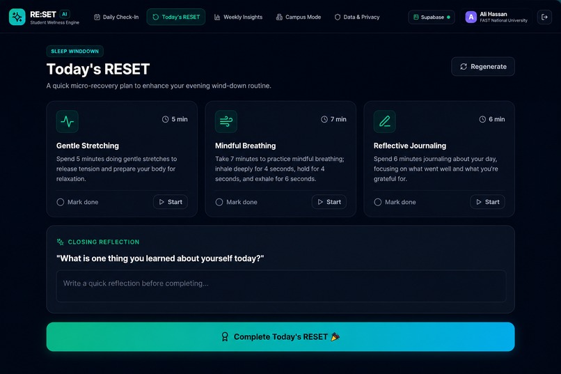 RE:SET — AI-Powered Early Wellness Intervention System – screenshot 2